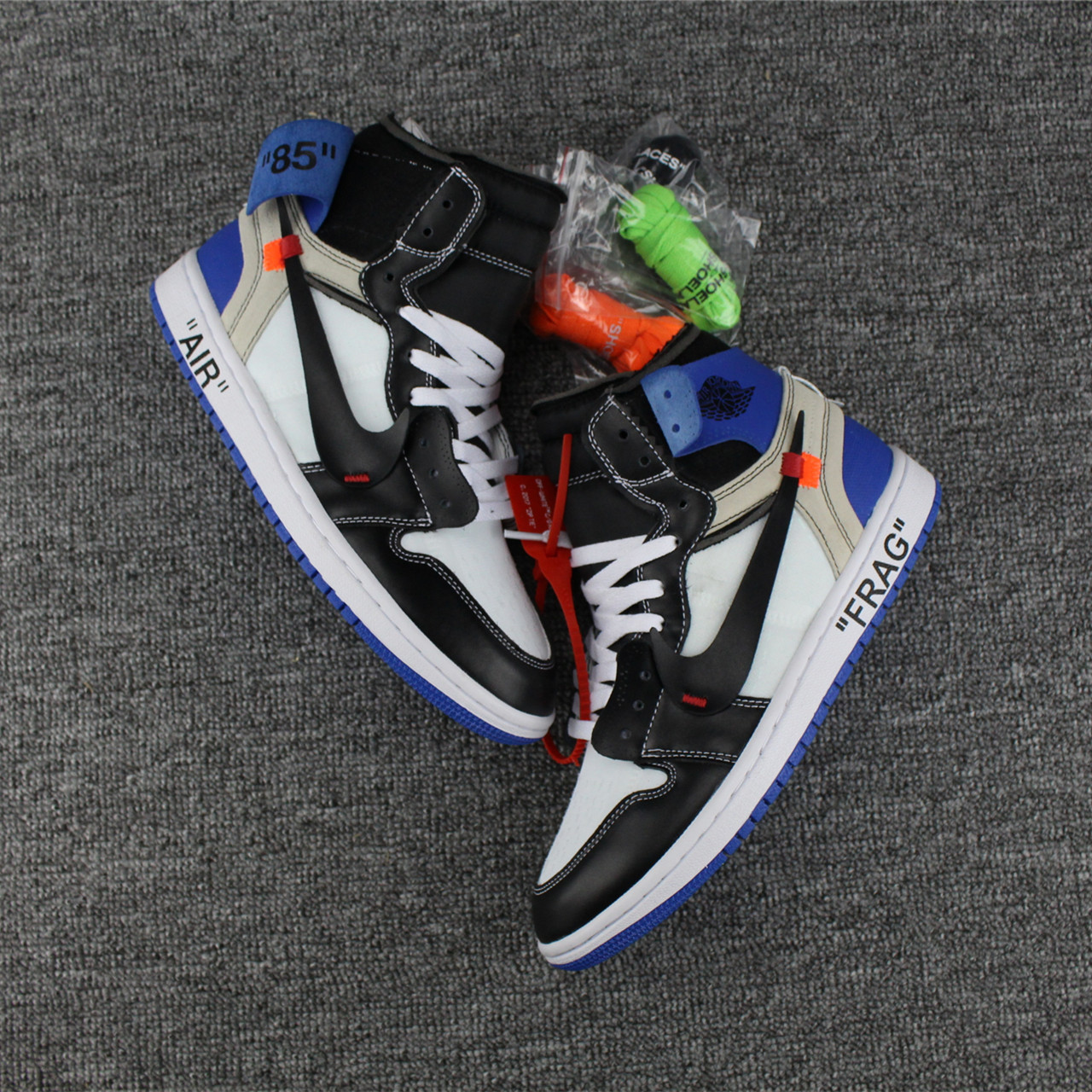 New OFF WHITE Fragment Air Jordan 1 Black White Blue Shoes